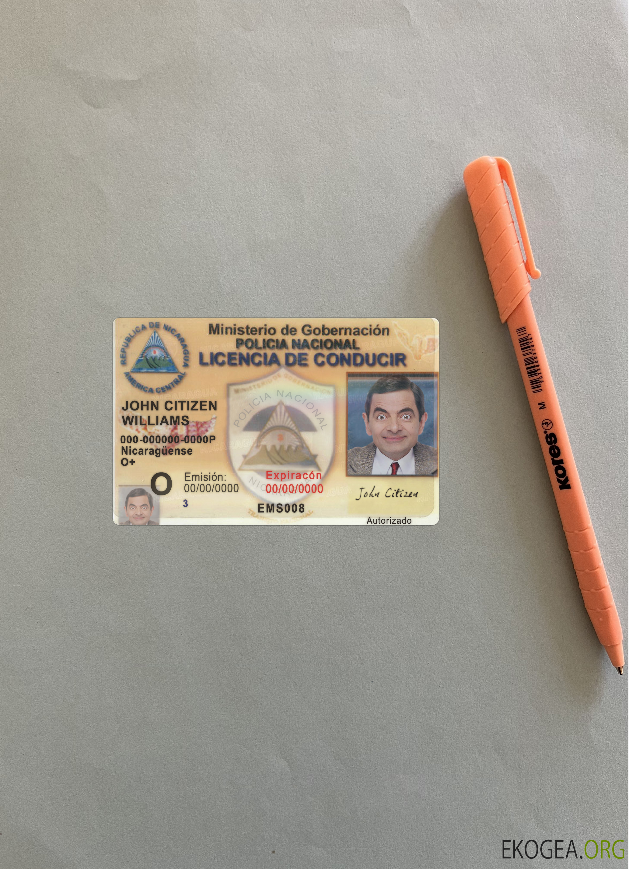 Photolook du permis de conduire du Nicaragua AVANT